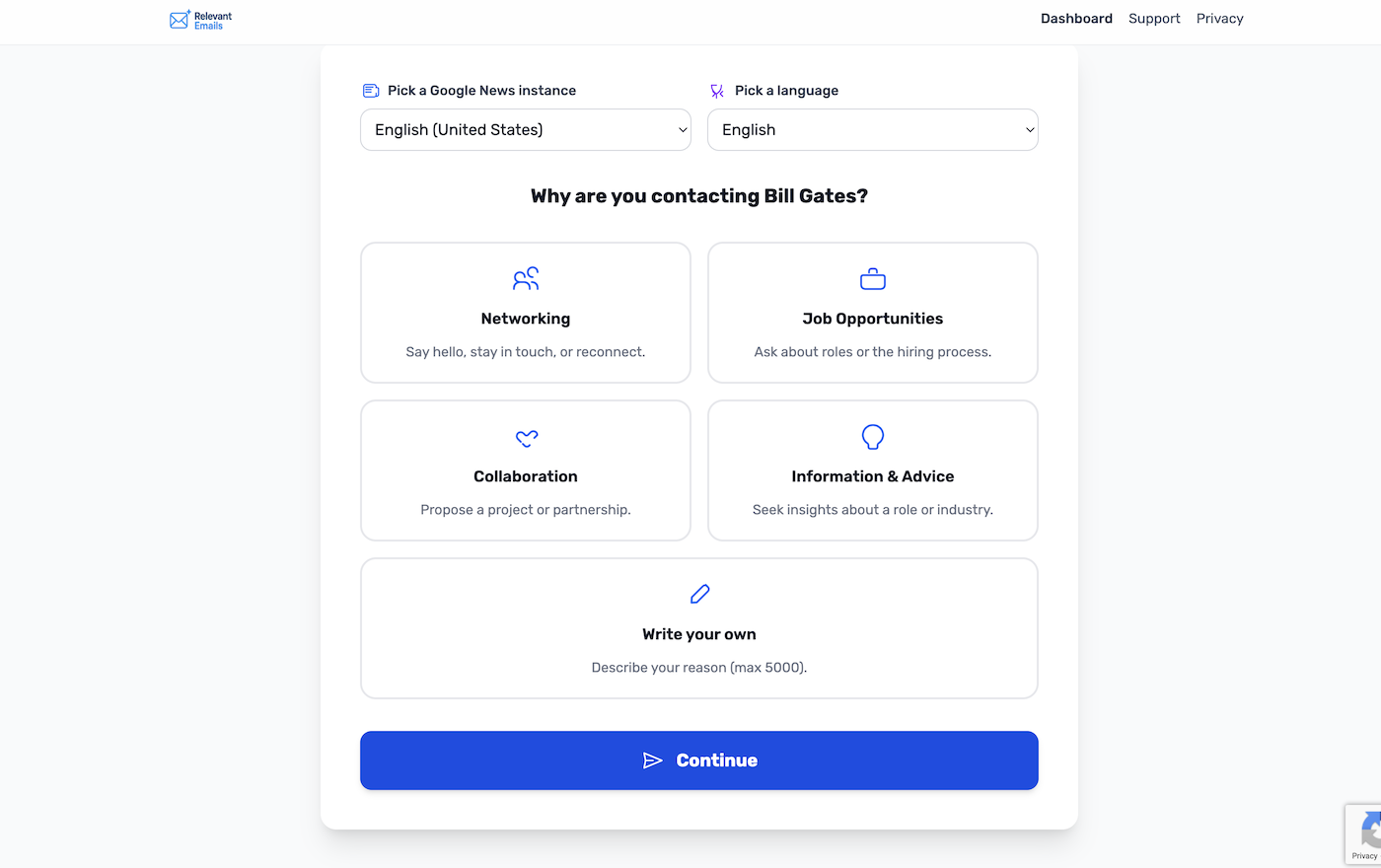 Relevant Emails dashboard and editor